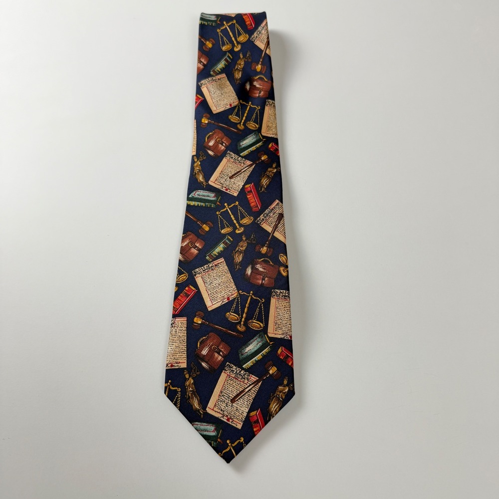 Alynn Neckwear Navy Legal Lawyer Scales Gavel‎ Silk Tie USA